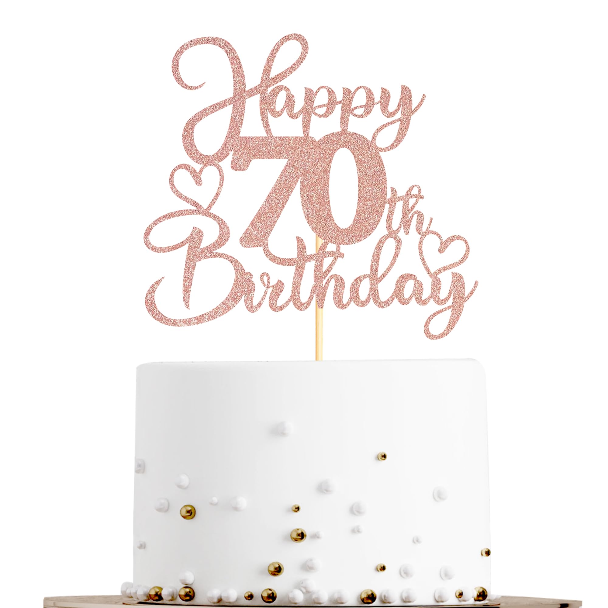 Sotpot 1 Pack 70th Birthday Cake Topper Double-sided Rose Gold Glitter Cake Pick Cake Decoration for Happy 70th Birthday Anniversary Party Decorations