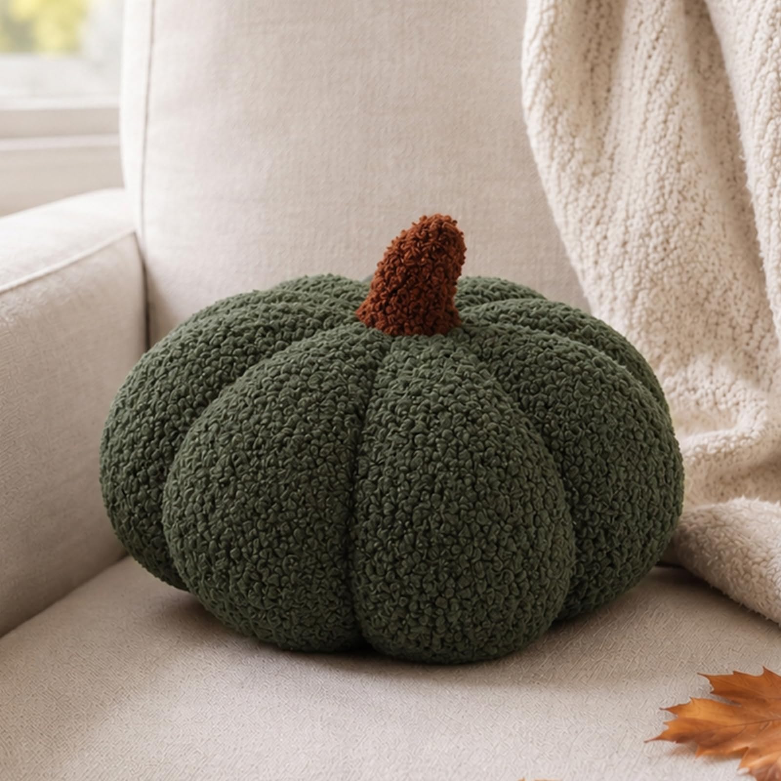 Fohuanky Cosy Pumpkin Pillow for Autumn & Halloween Home Décor 20cm Fleece Pumpkin Cushion to Add Warmth & Style to Living Room Sofa Bedroom & Seasonal Gifts (Green)