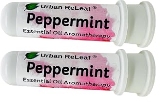Urban ReLeaf Peppermint Essential Oil Aromatherapy Nasal Inhalers, Set of 2 — Pure Undiluted Mint Oil, Easy Open Snap Top. Made in USA. Alcohol-Free. No Mess. Pocket Size.