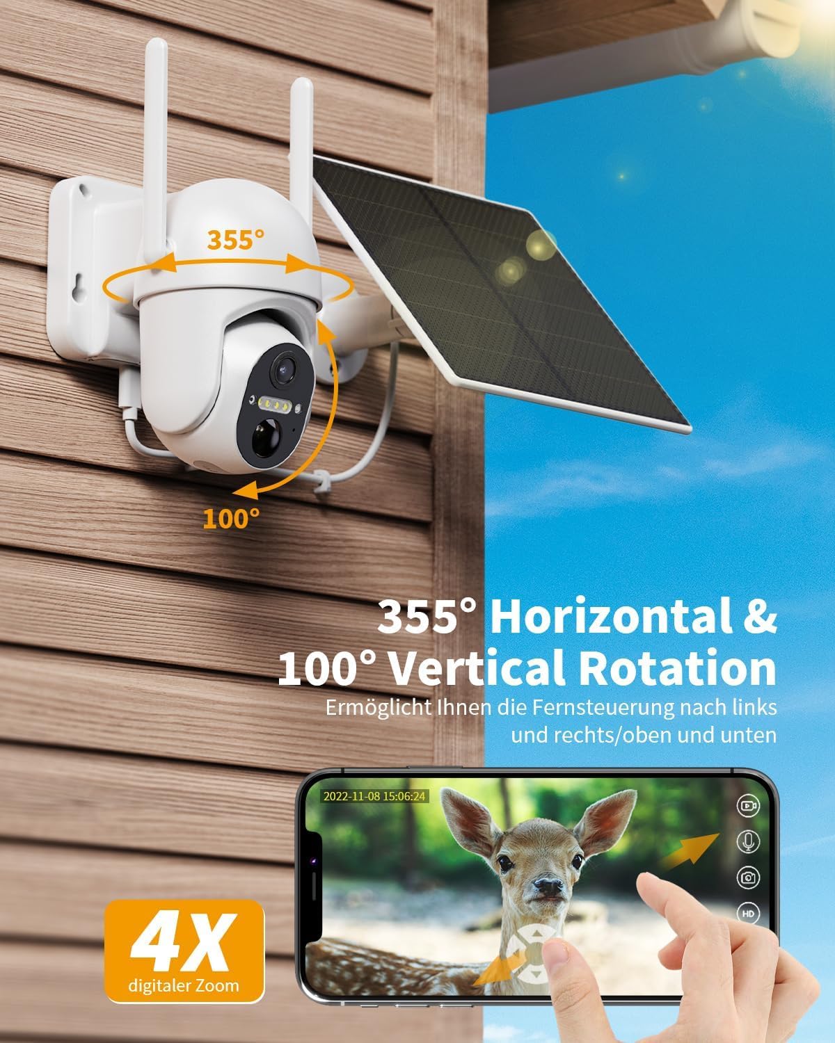 4G LTE Überwachungskamera mit SIM Karte Aussen Ohne WLAN | 2K 3MP HD Solar Kamera mit SIM Karte und Akku-10400mAh, 6W Solarpanel, 20m Farbnachtsicht, PIR, 2-Wege-Audio, IP66, eSIM