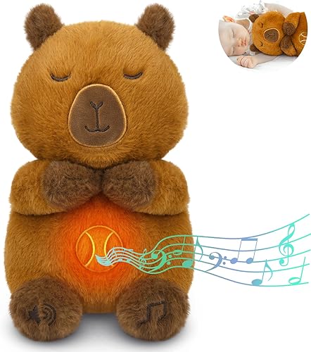 Capybara - Juguete de peluche para bebé, máquina de sonido relajante con luces de música y movimiento de respiración realista, regalos de peluche