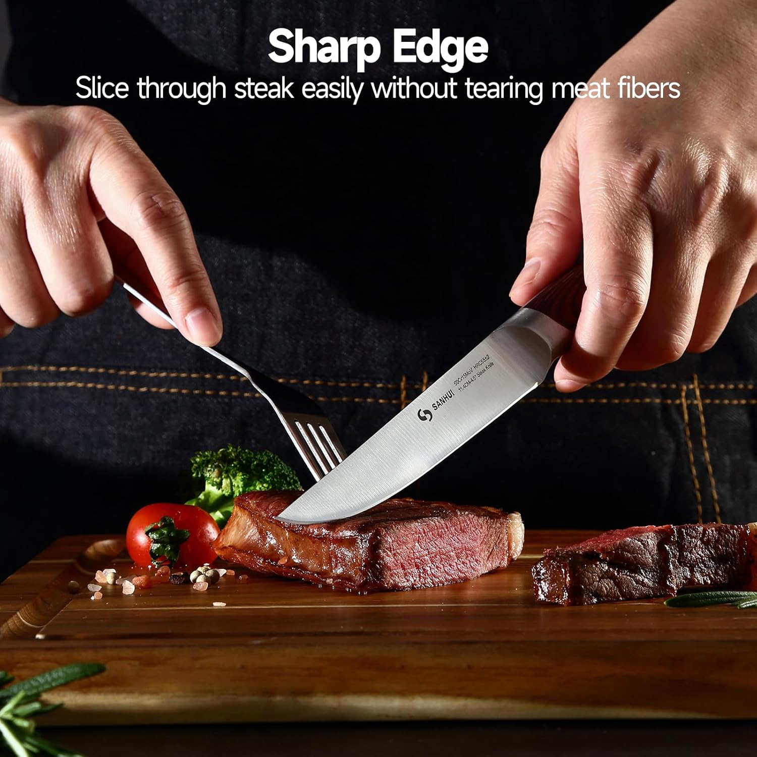 Steak Knives Set of 6, Ultra Sharp 4.5 Inch Steak Knife Set, High Carbon Steel Kitchen Steak Knives with Ergonomic Pakka Wood Forged Handle