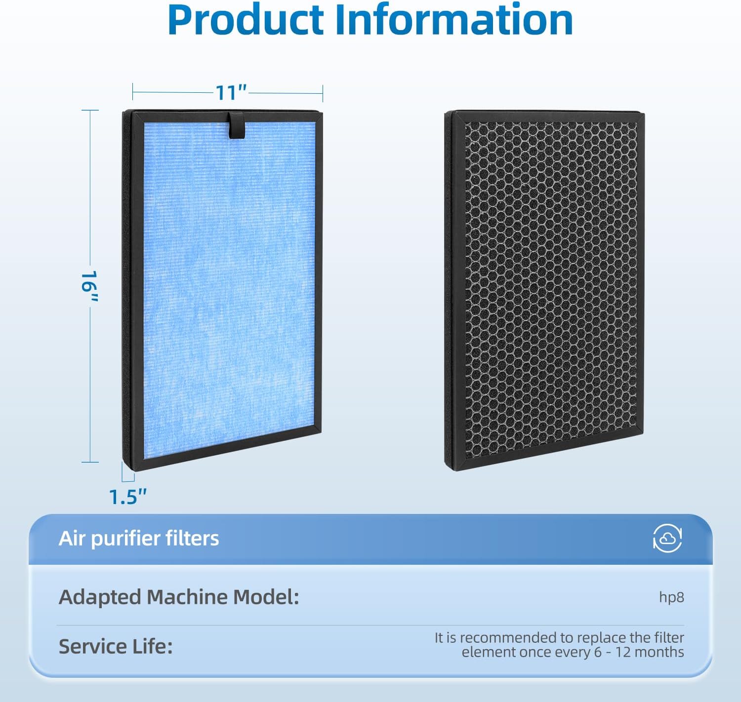 HP8 Replacement Filter Compatible With SimPure HP8 Air Purifier, Models: SP-HP8-RF,H13 True HEPA and Activated Carbon Filter 2 Pack - Image 6