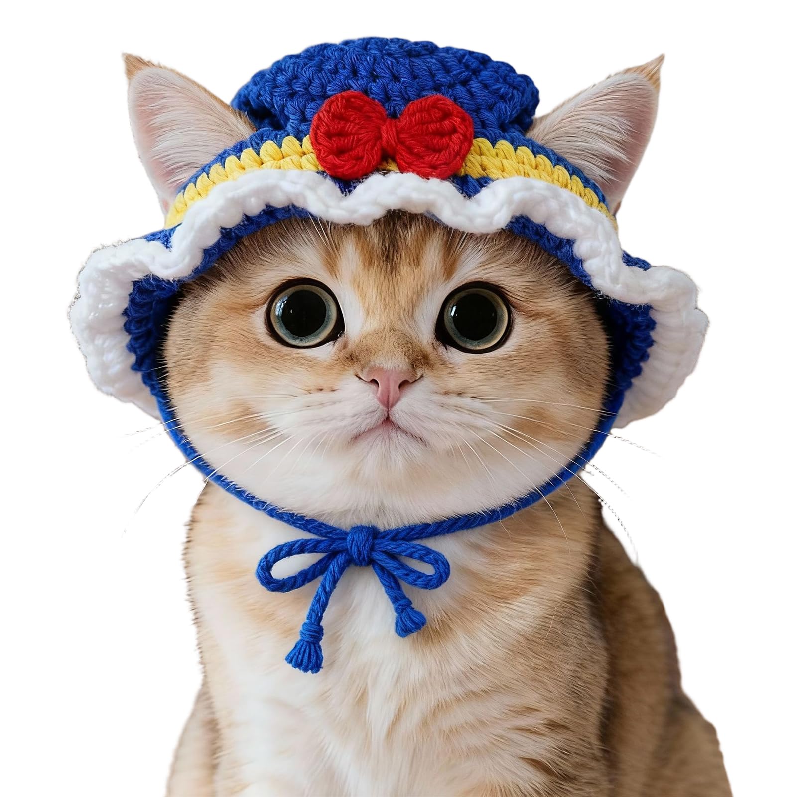 1 Piece Cat Birthday Hat with Ear Holes, Adjustable Knitted Cat Hat with Flower and Bow Design for Birthday Party Holiday Photo Sessions Celebration Decorations (Blue)