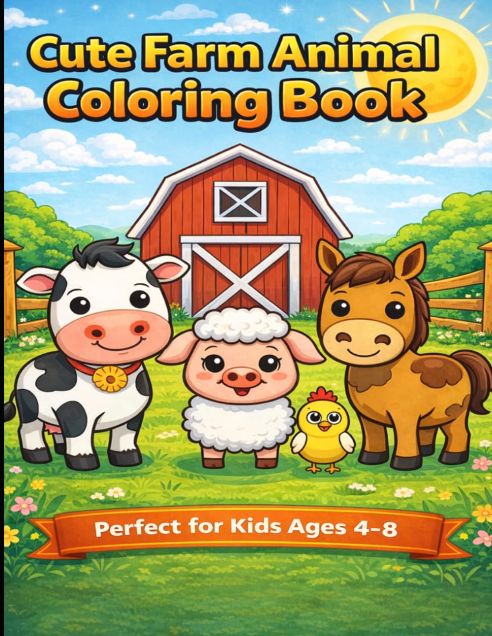 Cute Farm Animal Coloring Book for Kids: Perfect for Kids Ages 4-8