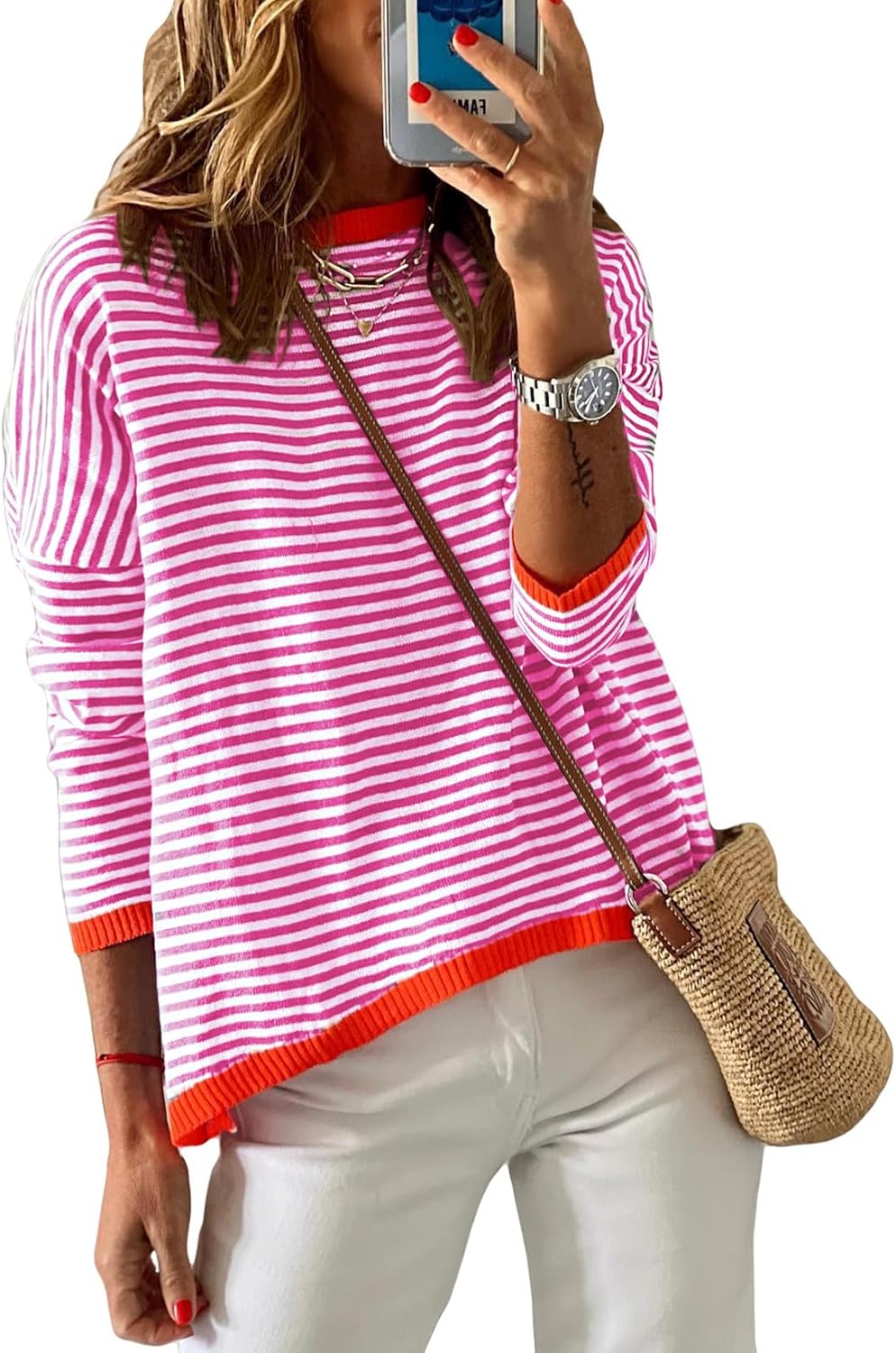 PRETTYGARDEN Womens Fall Striped Sweaters Long Sleeve Crewneck Color Block Lightweight Knit Pullover Tops 2025 Trendy Outfits