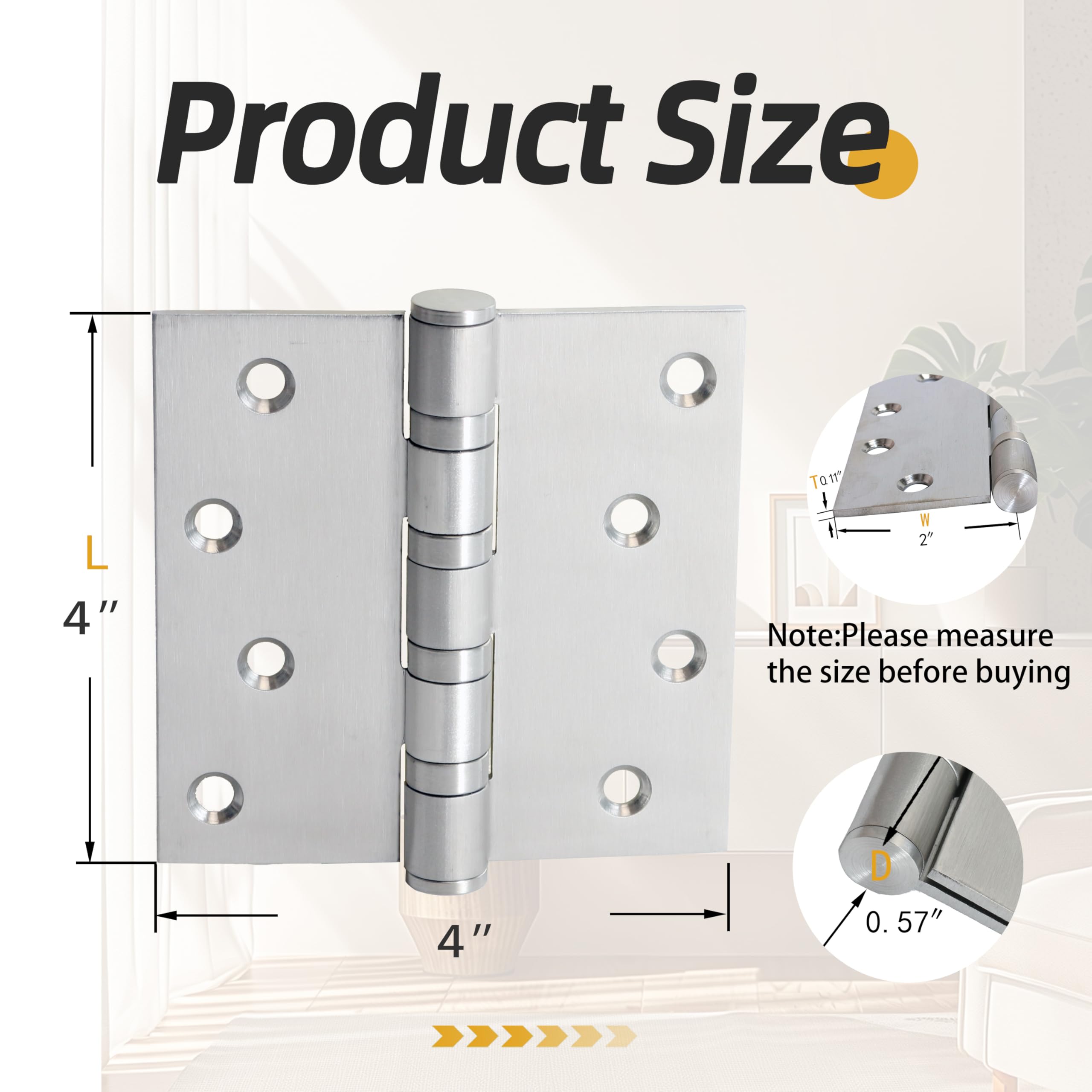 Paquete de 18 bisagras de puerta plateadas de 4 x 4 pulgadas, resistente, bisagra de puerta interior y exterior con rodamiento de bolas de esquina cuadrada, acero inoxidable de 0.12 pulgadas de grosor
