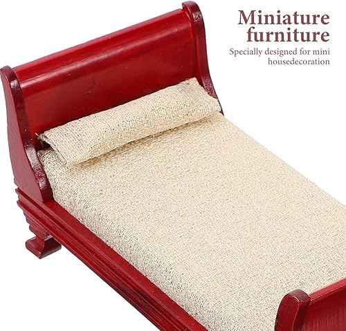 Miniatura 6 de COHEALI 2 piezas de cama de casa de muñecas de madera, muebles de casa de muñecas de 1 a 12 escalas, muebles de casa de muñecas de madera para casa
