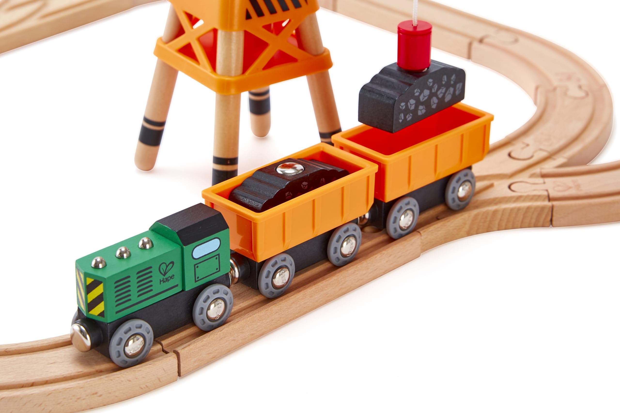 Train De Marchandises En Bois Hape - Locomotive Noire + 2 Wagons Rouges - Compatible Circuits En Bois - Dès 3 Ans