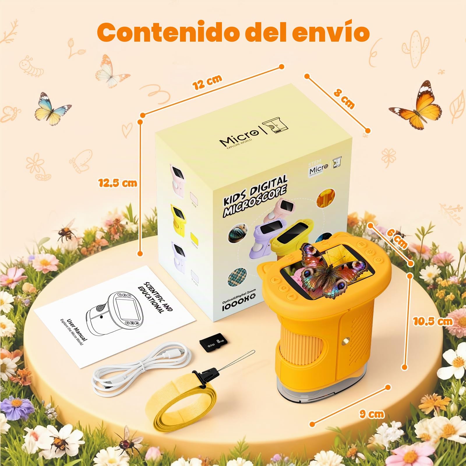 Microscopio Digital para Niños con Pantalla de 2.4'', Recargable 1000x, Microscopio de Bolsillo Portátil para Niñas de 3 a 10 Años (Color Naranja Microscopio Digital para Niños con Pantalla de 2.4'', Recargable 1000x, Microscopio de Bolsillo Portátil para Niñas de 3 a 10 Años (Color Naranja