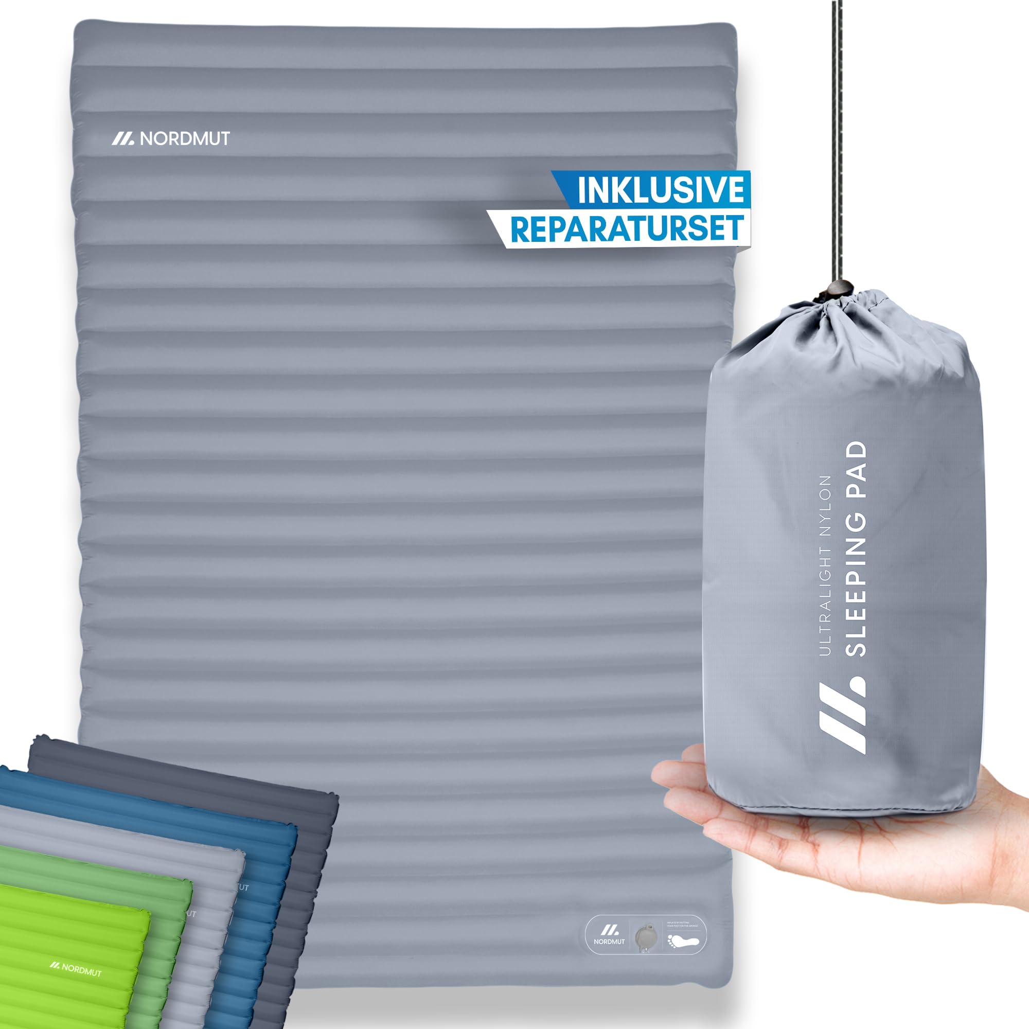 NORDMUT® Isomatte Selbstaufblasend 2 Personen - Outdoor Matratze 10cm Ultra komfortabel - Luftmatratze Selbstaufblasend für kinderleichtes aufpumpen - Wetterbeständige Camping Matratze