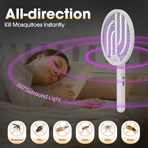 Miniatura 2 de Fly Swatter - Raqueta eléctrica para matamoscas eléctrica, 3 en 1, recargable, plegable, matamoscas eléctrica, matamoscas para interiores y