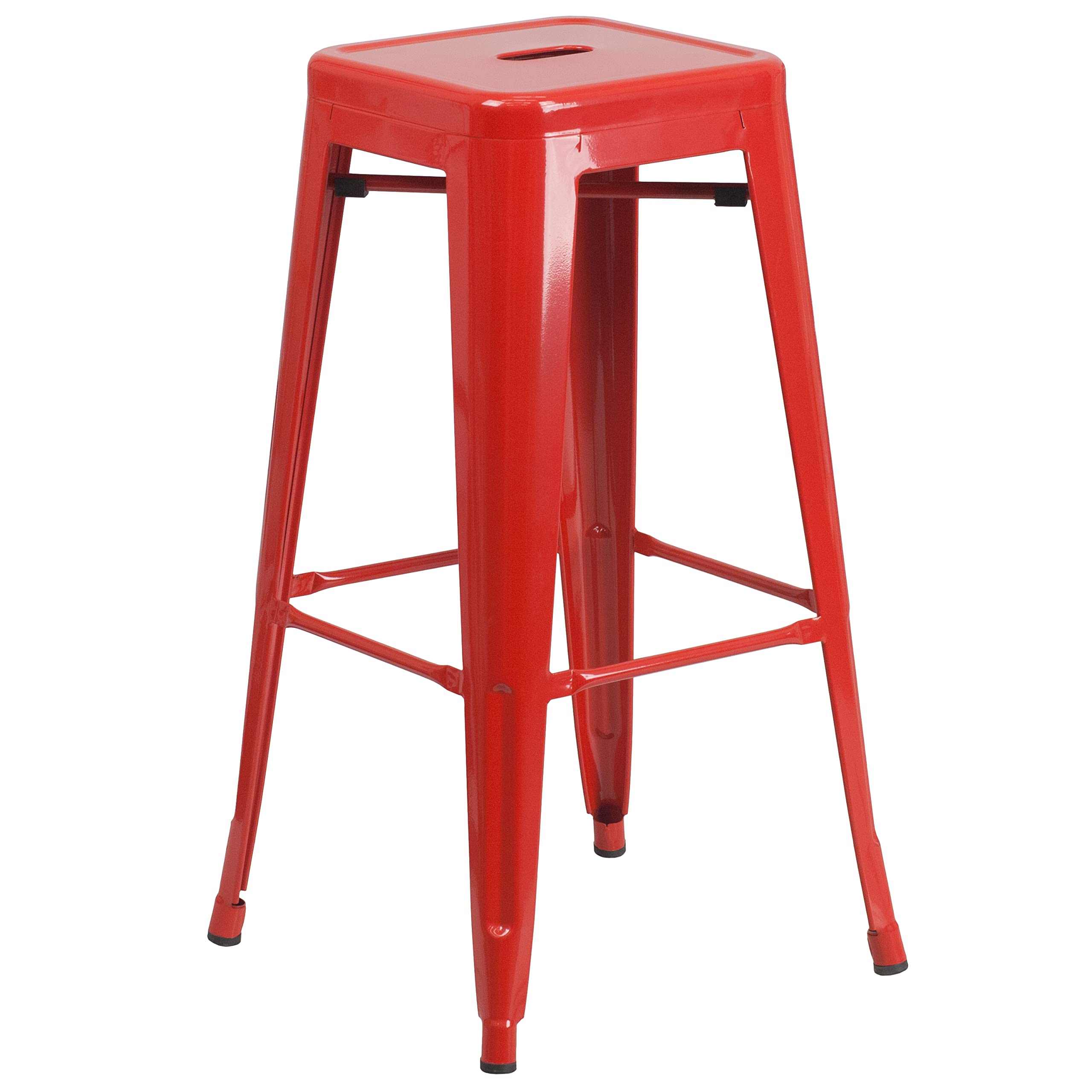 Flash Furniture Commercial Grade 30" High Backless Red Metal Indoor-Outdoor BarStool with Square Seat