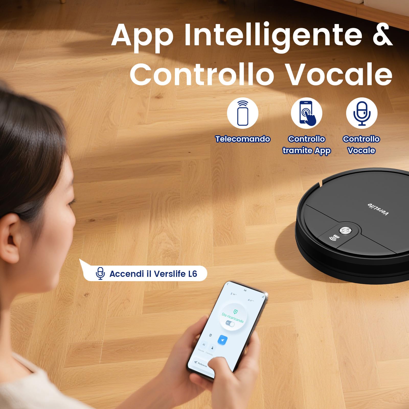 VersLife L6 Robot Aspirapolvere e Lavapavimenti 2 in 1, Autonomia 120 Minuti, 4000Pa, Controllo con App, Telecomando e Alexa, Silenzioso, Auto-ricarica, per Pavimenti Duri, Tappeti e Peli di Animali