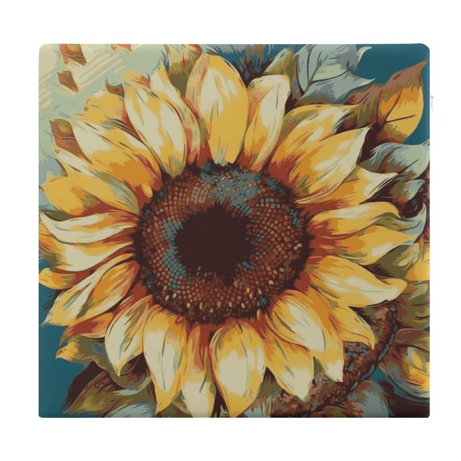 JTREHY Color Painting Sunflower Chair Cushions Non-Slip Bar Stool Cushions Ultra Soft Warm Memory Foam Meditation Cushion Removable Large Square Seat Cushions for Dining Chair 15x14In