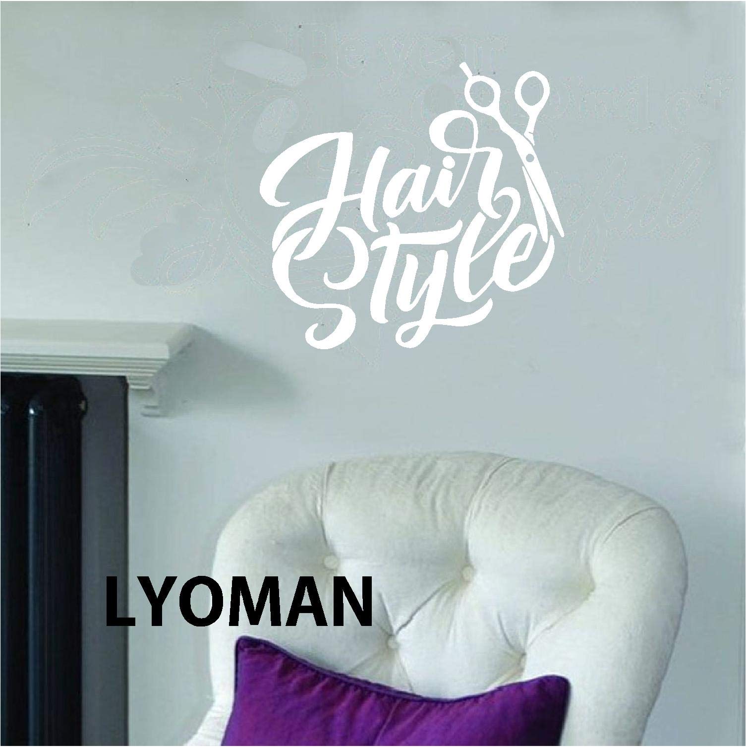 LYOMAN® Hairstyle Scissors Wall Window Sticker Beauty Hair Salon Haircut Sign Stickers Waterproof Pure Color Vinyl Wall (White) Size:-Length 55Cm. X Wide 59Cm.