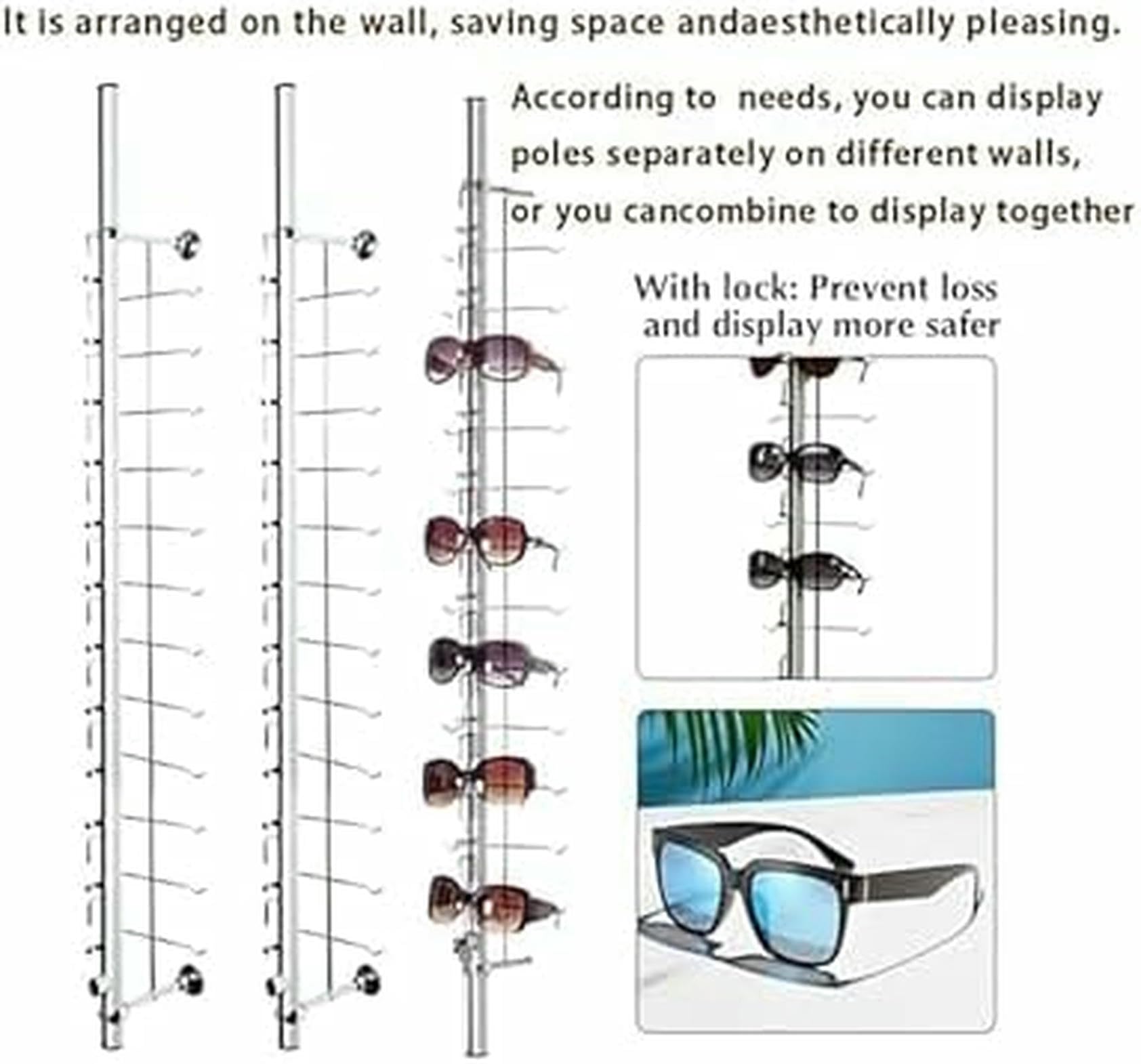CNPRAZ Soporte de Pared para Gafas con Cerradura, Organizador Seguro para Colgar Gafas de Sol y Gafas, solución de Ahorro de Espacio para Tiendas minoristas y Uso doméstico