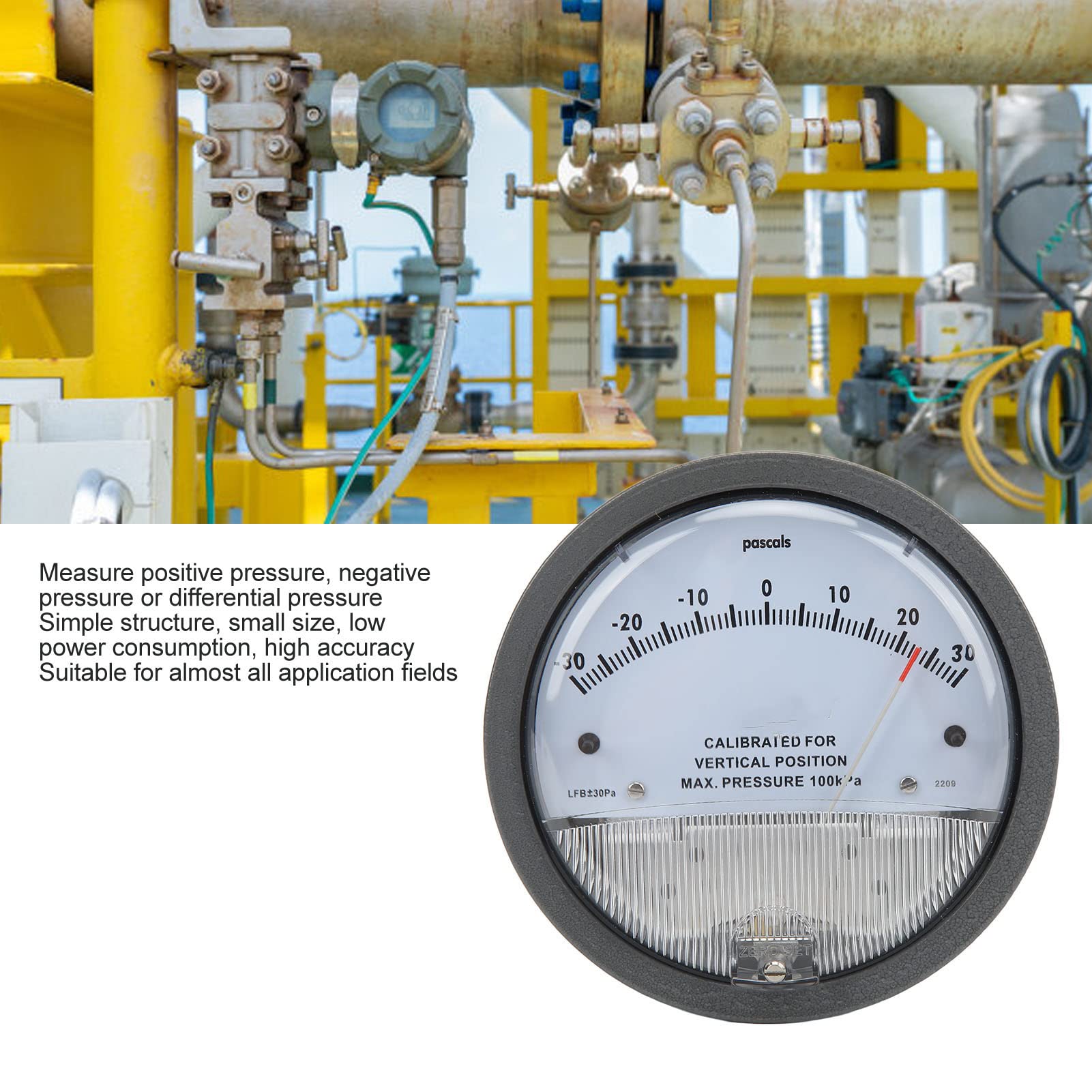 Manometro Differenziale per HVAC con Puntatore e Rilevamento Vuoto Pressione Differenziale Strumento Professionale per Manutenzione Filtri e Impianti di Climatizzazione Domestici