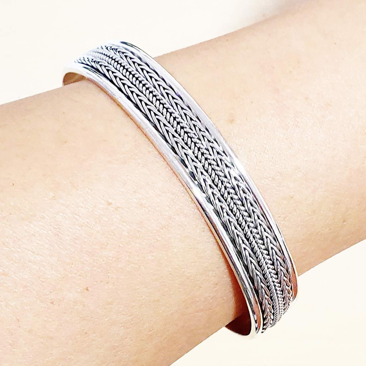 Men's 925 Sterling Silver Bangle Braided Details, Silver Cuff Bangle for Men - Ideal gift for him - Image 4