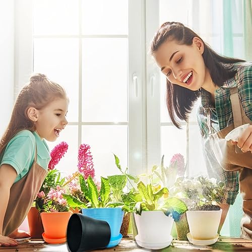 Miniatura 7 de 10 macetas de plástico coloridas, mini macetas con bandejas de goteo, para plantas en miniatura, decoración de jardín, oficina, balcón