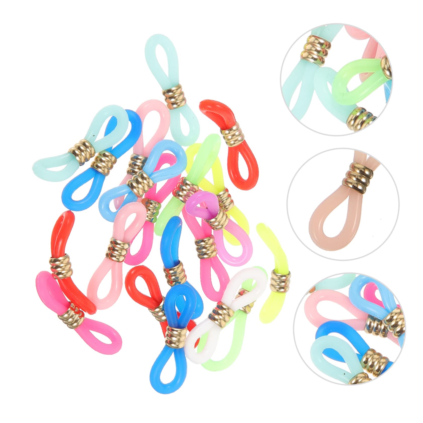 Holibanna Support de Lunettes Embouts pour Chaîne de Lunettes Antidérapant en Silicone et Métal, Lot de 60 Réglables pour Éviter la Perte