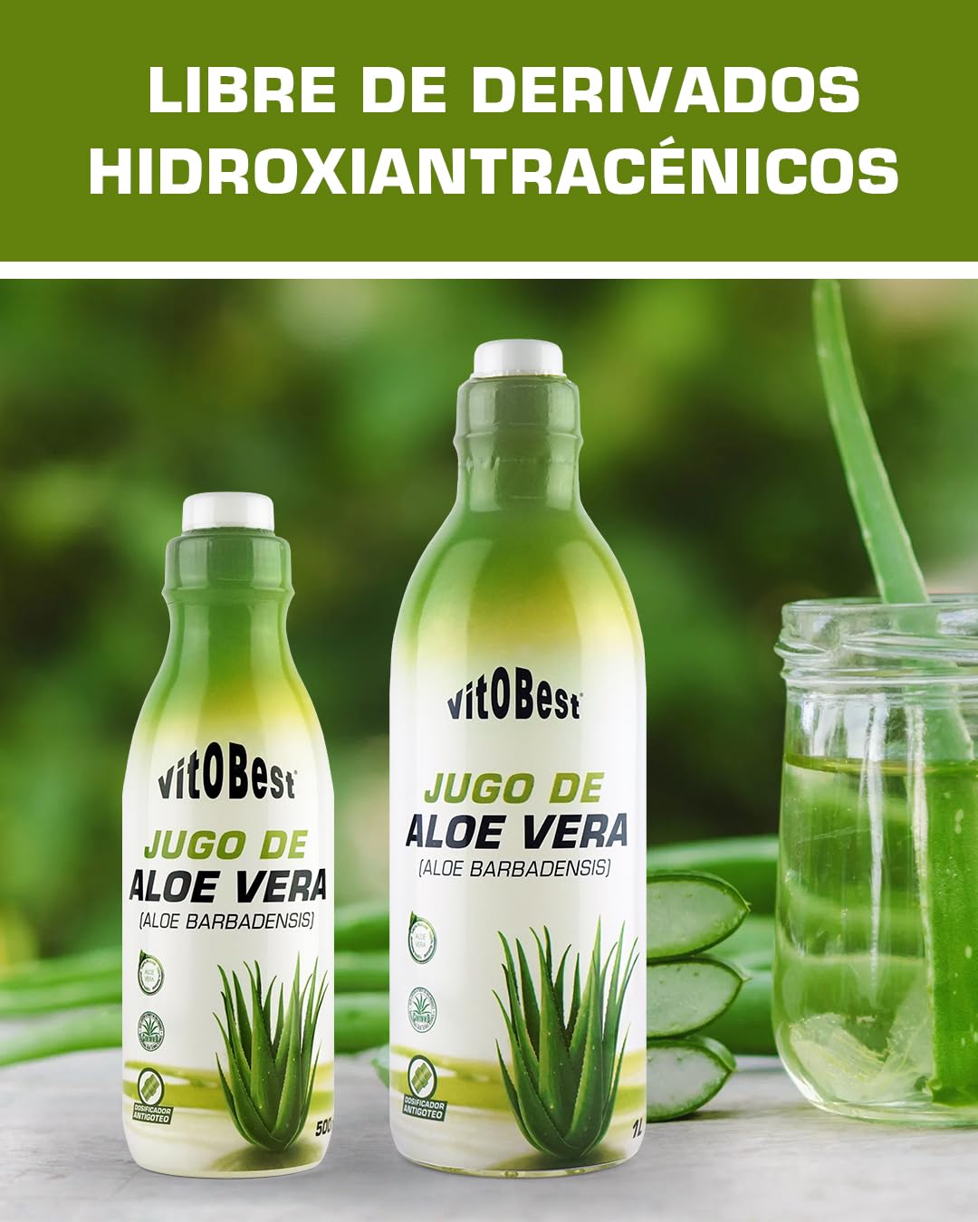 VITOBEST | Plantas Jugo de Aloe Vera | Ayuda a mitigar los pequeños malestares gástricos | Producto libre de aloína y apto para dietas veganas | 1 L