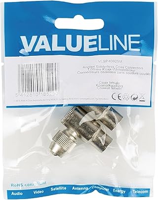 Valueline VLSP40925M Confezione Connettori Coassiali Angolati senza Saldature Femmina Argento Pezzi Valueline VLSP40925M Confezione Connettori Coassiali Angolati senza Saldature Femmina Argento Pezzi