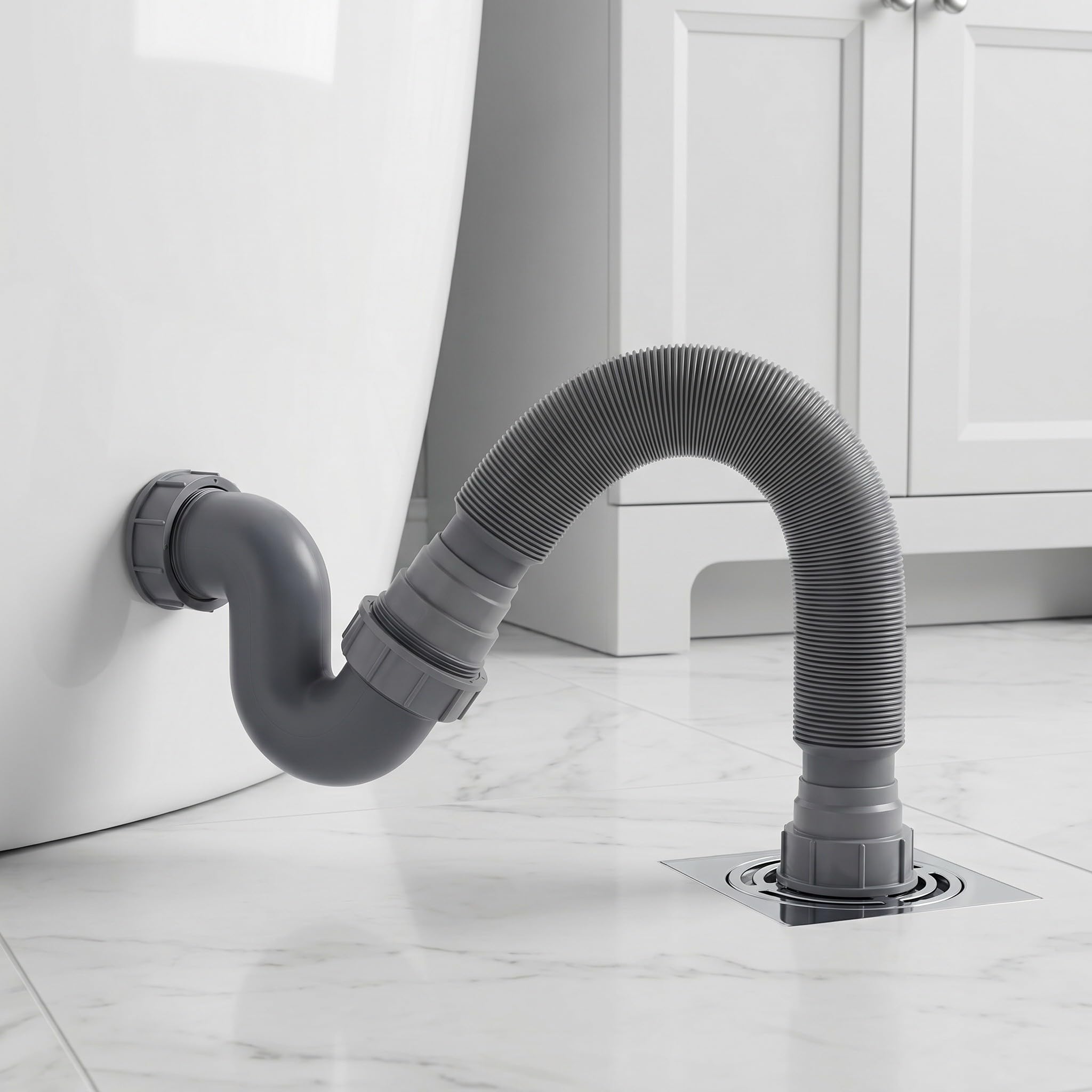 Lurrose 2 tubos de desagüe para bañera: Tubo de desagüe flexible - de drenaje antiolor - Manguera P de perfil bajo de 1 1/2 para reemplazar la manguera de vieja en bañeras y platos de ducha