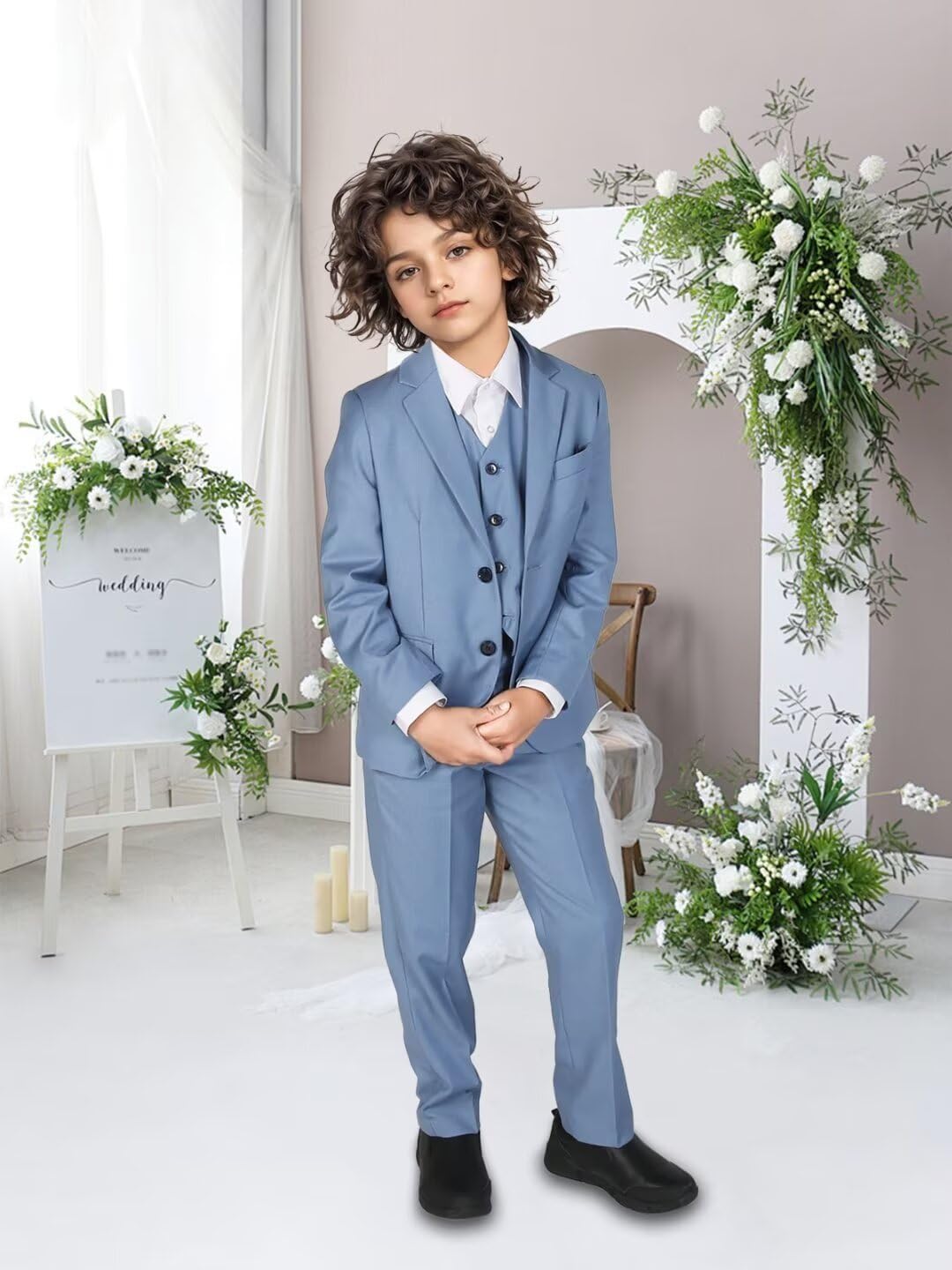 Boys Suit 3 Piece Suit, Tuxedo Formal Dress Suit Set for Wedding Jacket Vest Pants