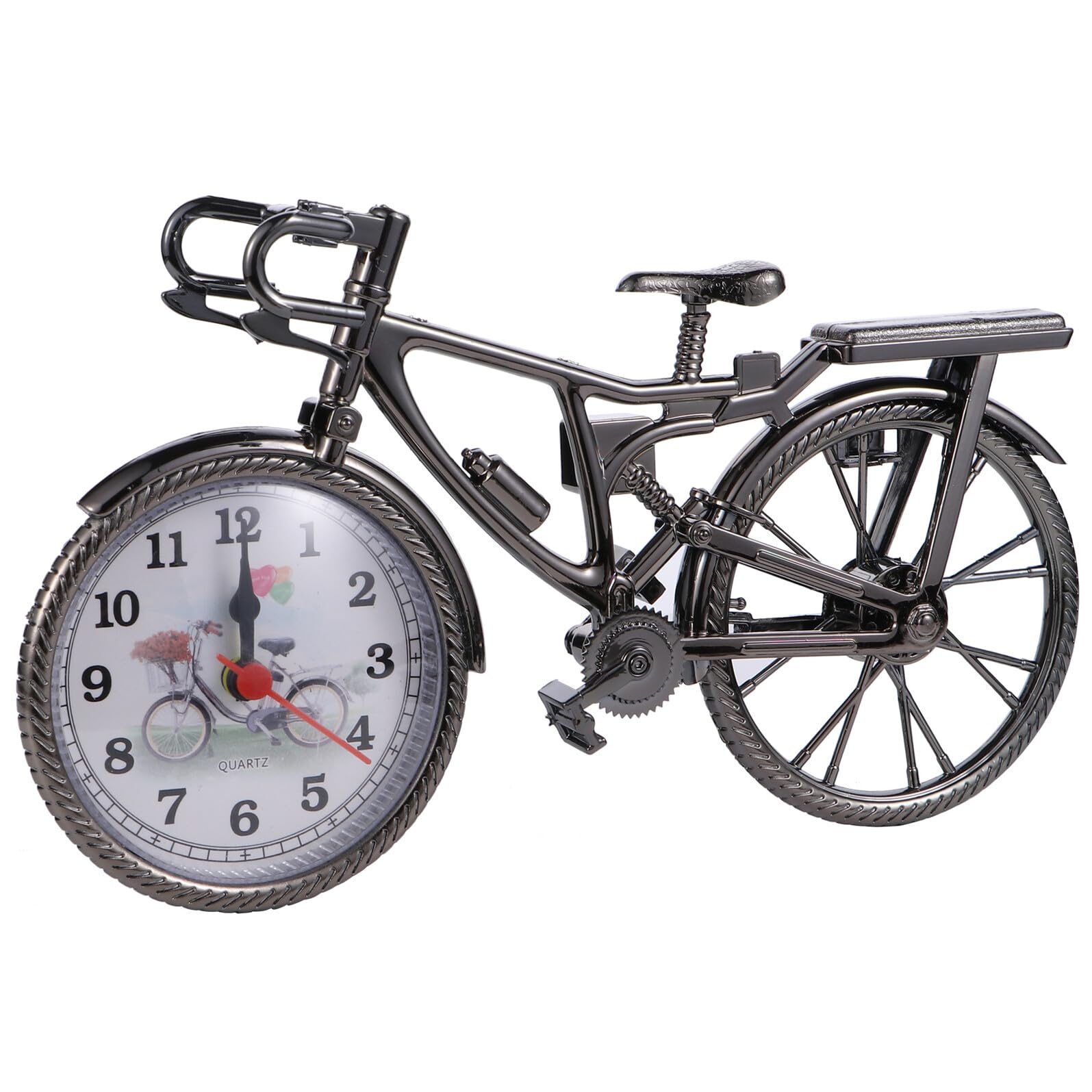 NUOBESTY Retro Bike Desk Clock Model, Table Clock for Bedroom and Office, Creative Finger Bike Ornament without Battery for Father Man Bicycle Lovers