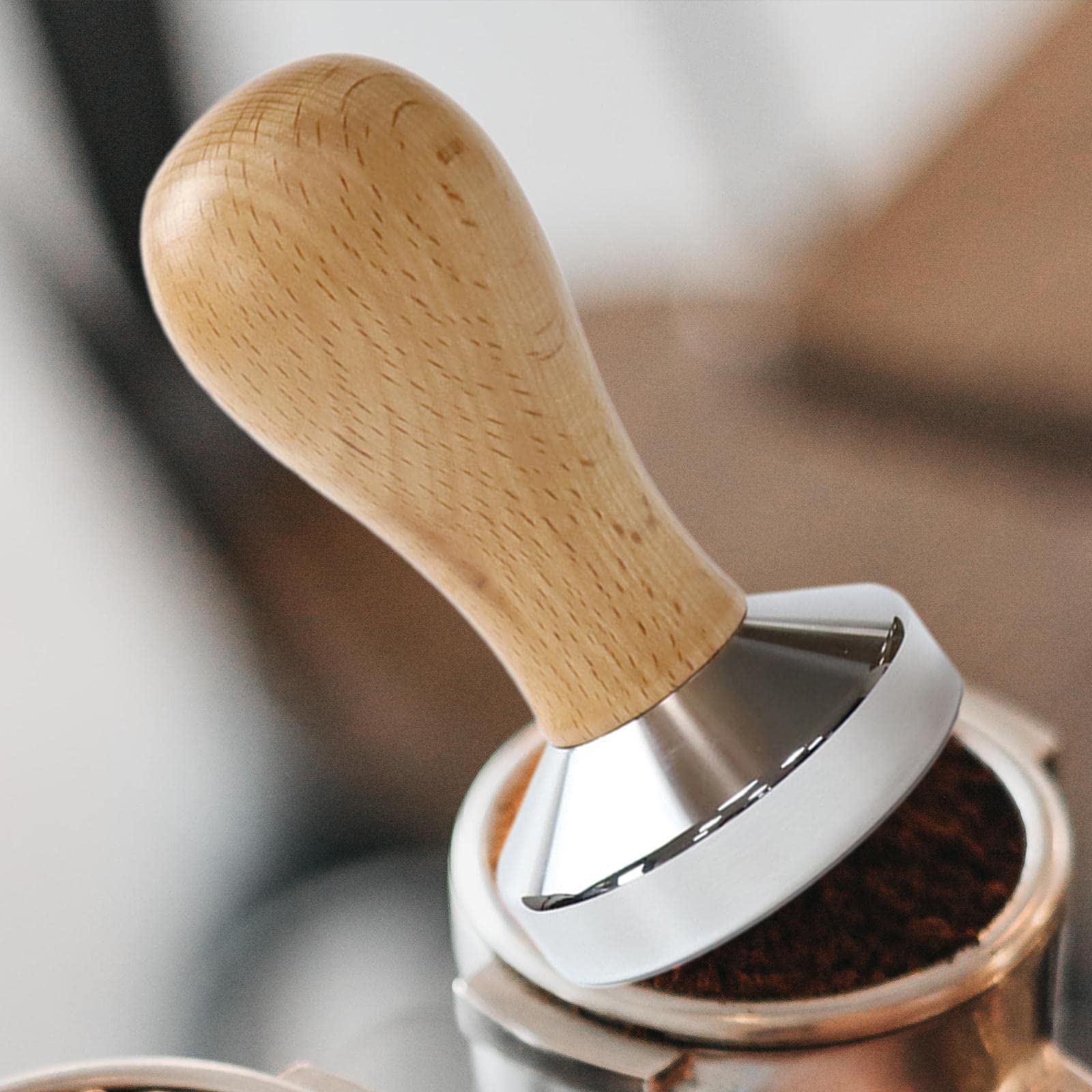 Pressacaffè in Acciaio Inox con Manico in Legno per Una Pressatura Uniforme Del Caffè Macinato per Macchina Espresso con Base Solida E Antiscivolo Ute, 5 pezzi