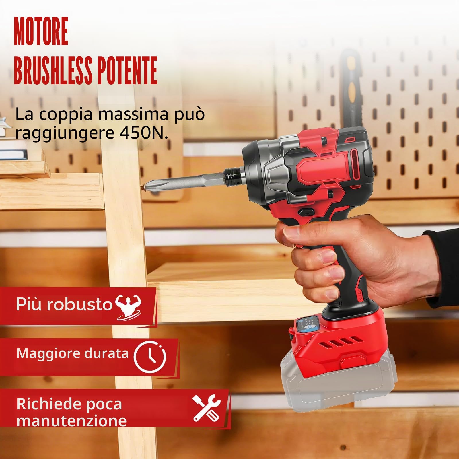 Roadtime Trapano avvitatore a percussione a batteria da 1/4" per batteria Milwaukee da 18 V (senza batteria), 2400 giri/min, attacco esagonale senza spazzole 450 N, 3 marce e 2 marce, con LED e 13