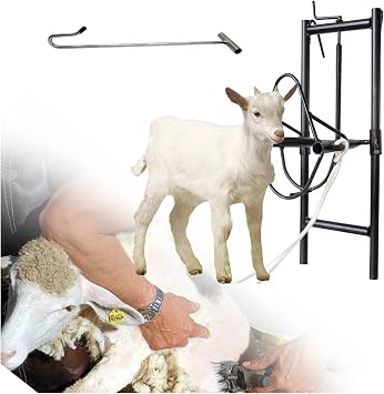 Adjustable Sheep Shearing Stand, Portable Sheep Head Holder with Catching Sheep Hook & Rope, Farms Livestock Supplies for Home Use