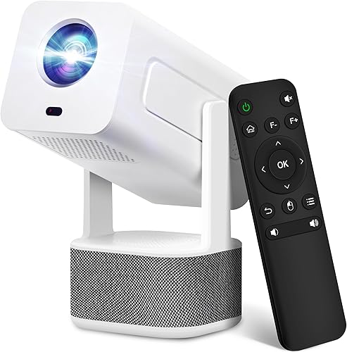 Mini proyector con WiFi y Bluetooth, compatible con 4K 1080P Full HD, altavoz de base de sonido dual de 5 W, 320 lúmenes ANSI, rotación de 270,