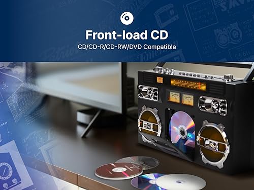 Miniatura 3 de Emerson EPB-3004 Reproductor de CD portátil con radio AM/FM, memoria programable de 20 pistas, altavoces de alto rendimiento, conector de entrada