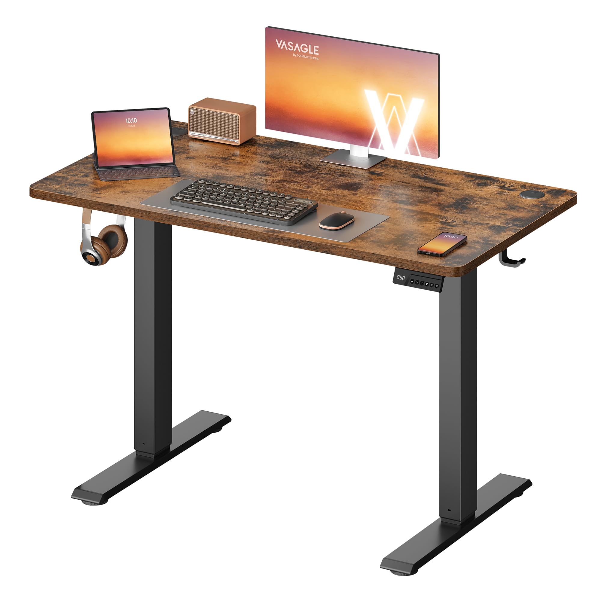 Electric standing desk with adjustable height and reminder, Rustic Brown / 100 x 60 cm