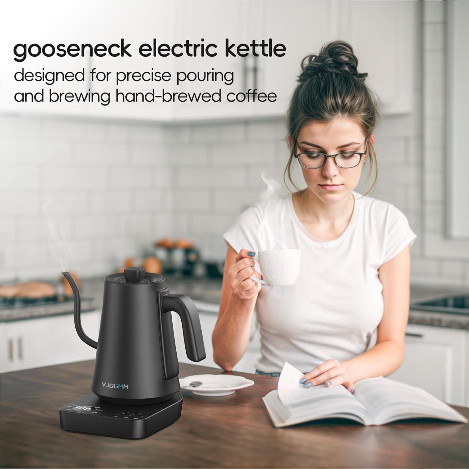 Electric Kettle Gooseneck, tea pot 1L Capacity, Precise Temp Control, Fast Boiling water, for hand-brew coffee maker, for home & office Daily use, Auto shut-off, Stainless steel body, black