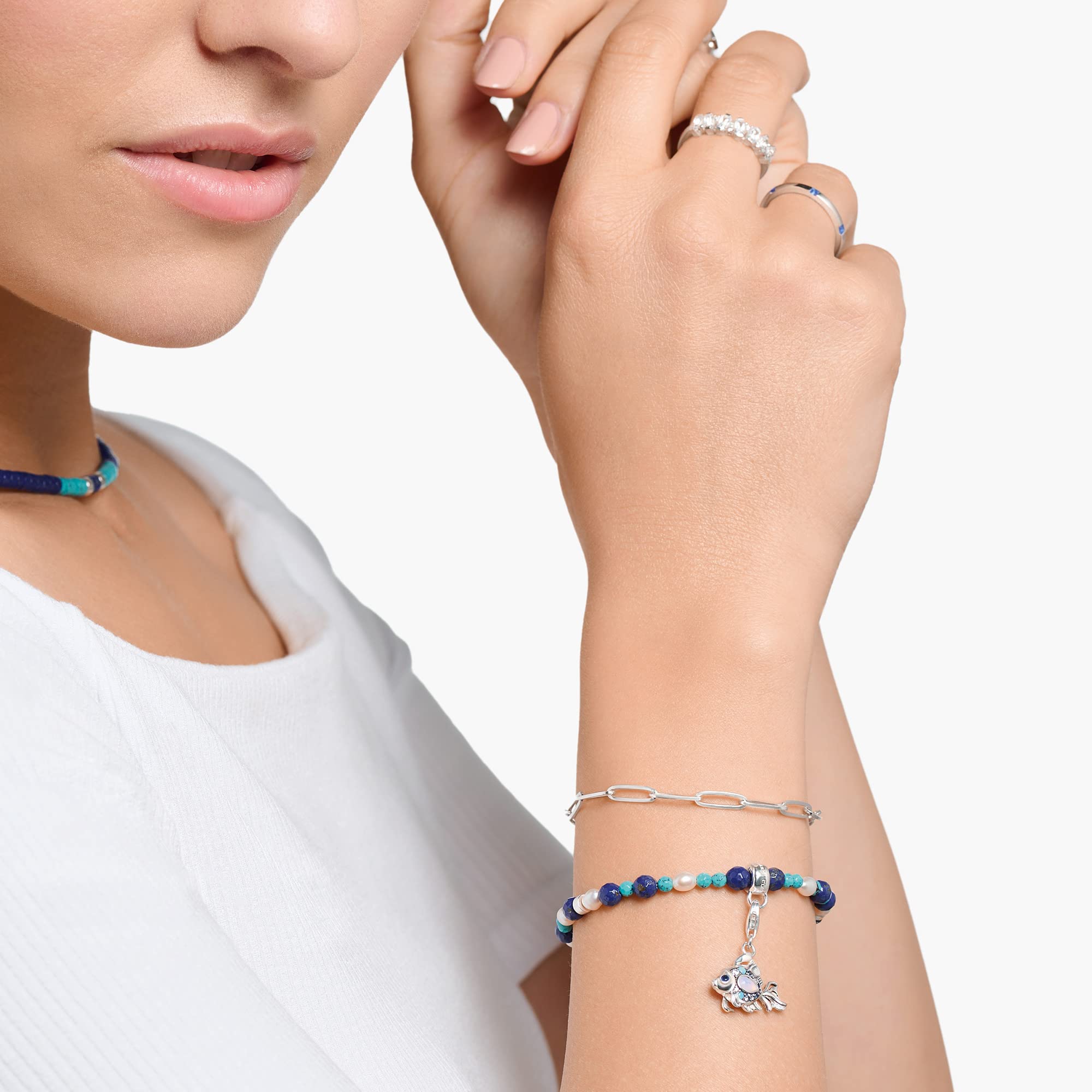 THOMAS SABO Charm-Anhänger Fisch mit blauen Steinen silber 925 Sterlingsilber, Geschwärzt