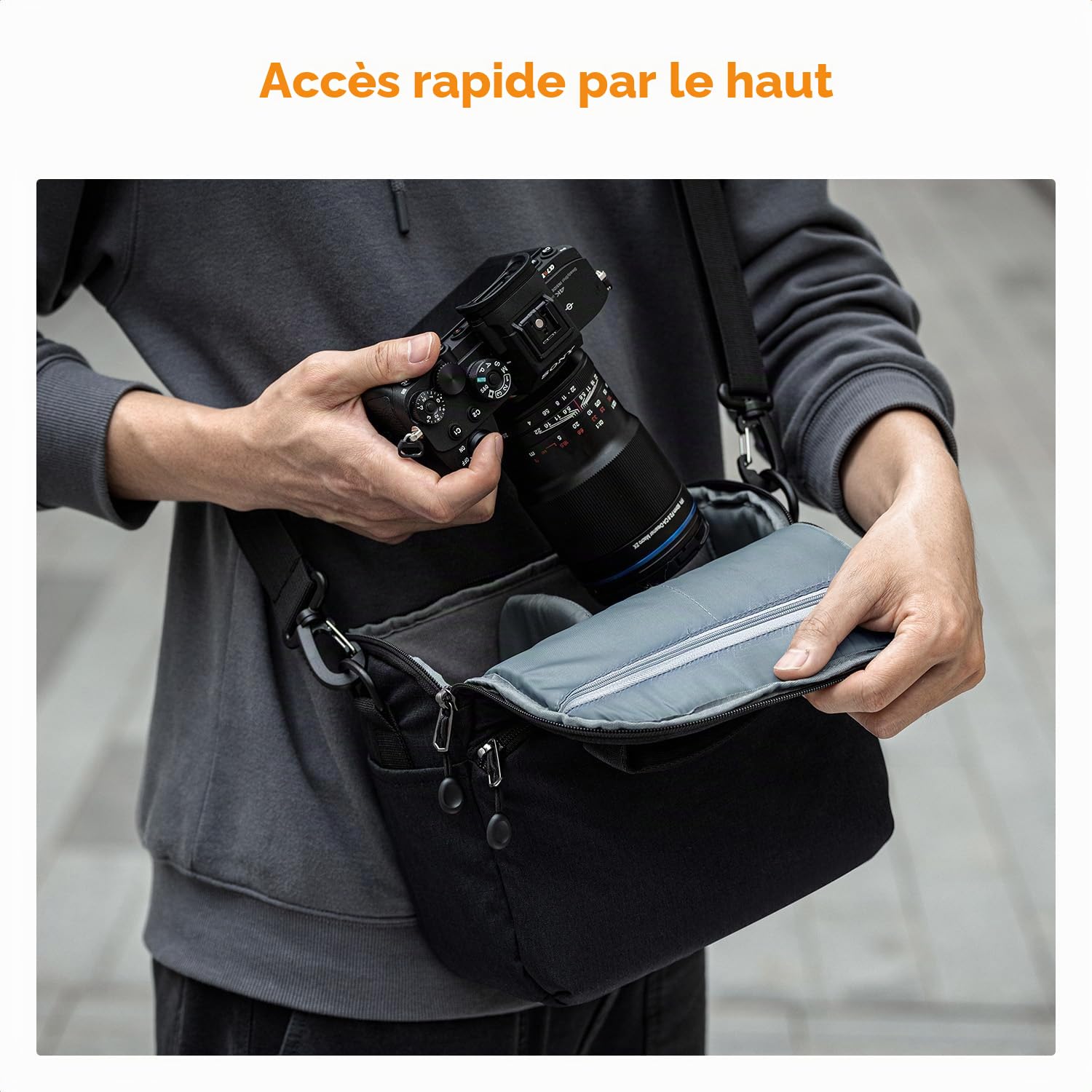 K&F CONCEPT Sac à Dos pour Appareil Photo, Crossbody bandoulière Housse de Protection pour Appareil Photo Reflex Sac Photo avec Compartiment pour Accessoires pour Appareil Photo DSLR/SLR