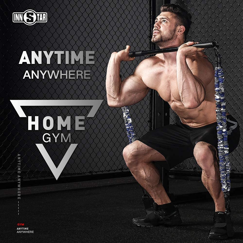 INNSTAR Portatile Home Gym 3.0 Set, elastico pilates per l'allenamento della forza in Palestra Casa, Kit Elastici Fitness Professional per l'allenamento di tutto il corpo, Barra per Pilates