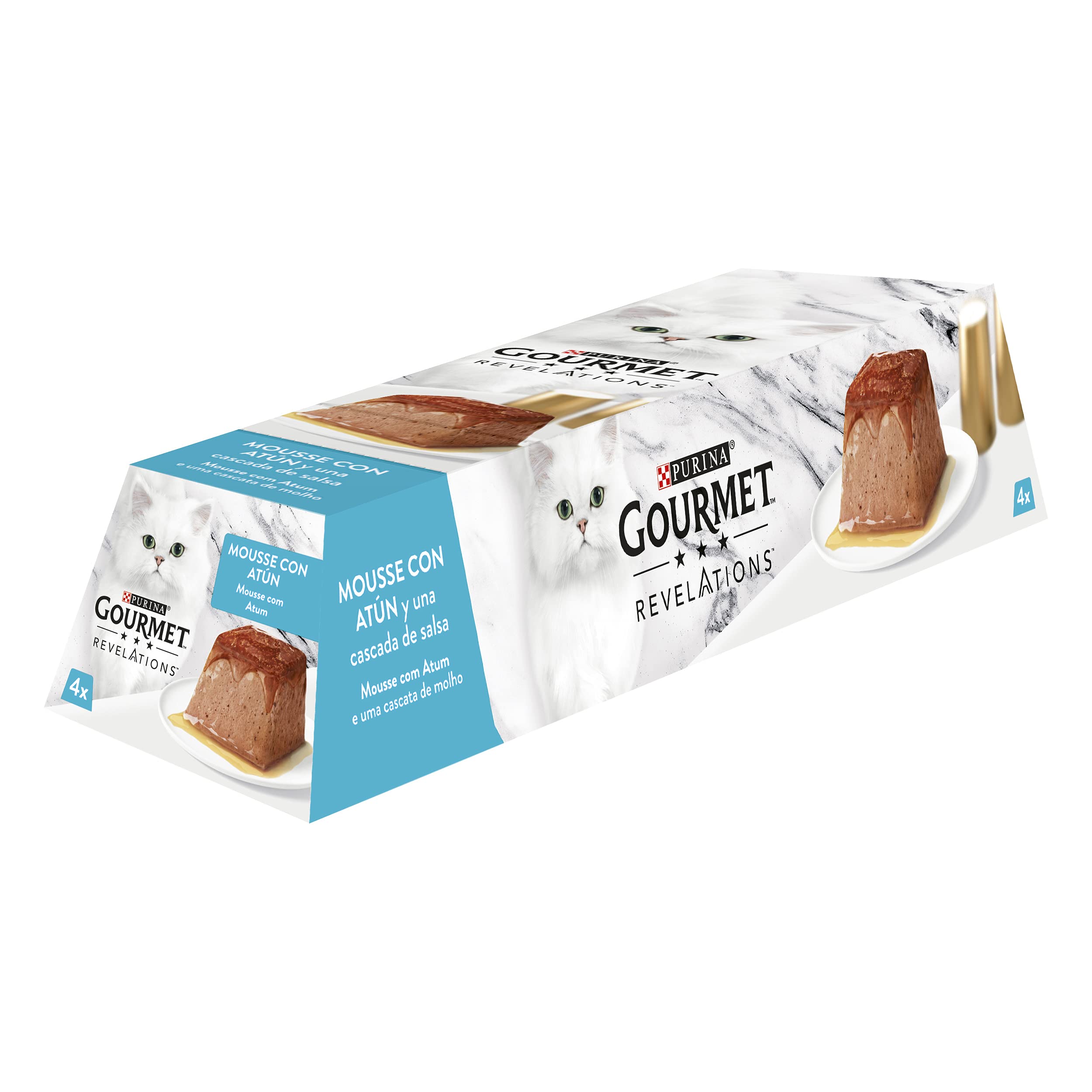 Gourmet Revelations Mousse con Salsa, Comida Húmeda para Gato con Atún, 4 pirámides de 57g