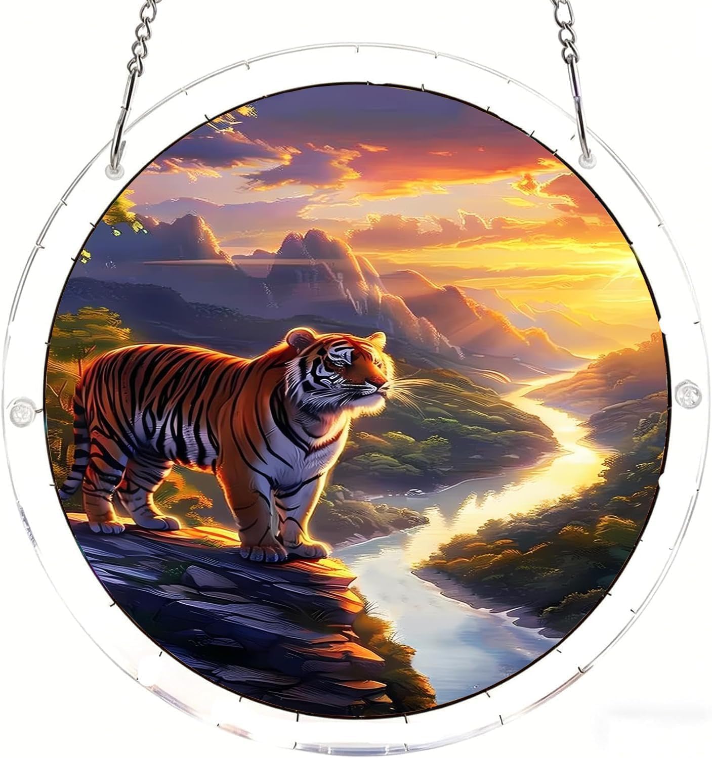 Tiger Standing on the Cliff Acrylic Jigsaw Puzzles Suncatcher, 8.2 Inch Window Hanging Suncatcher Acrylic Puzzle, DIY Home Decor Art Gift