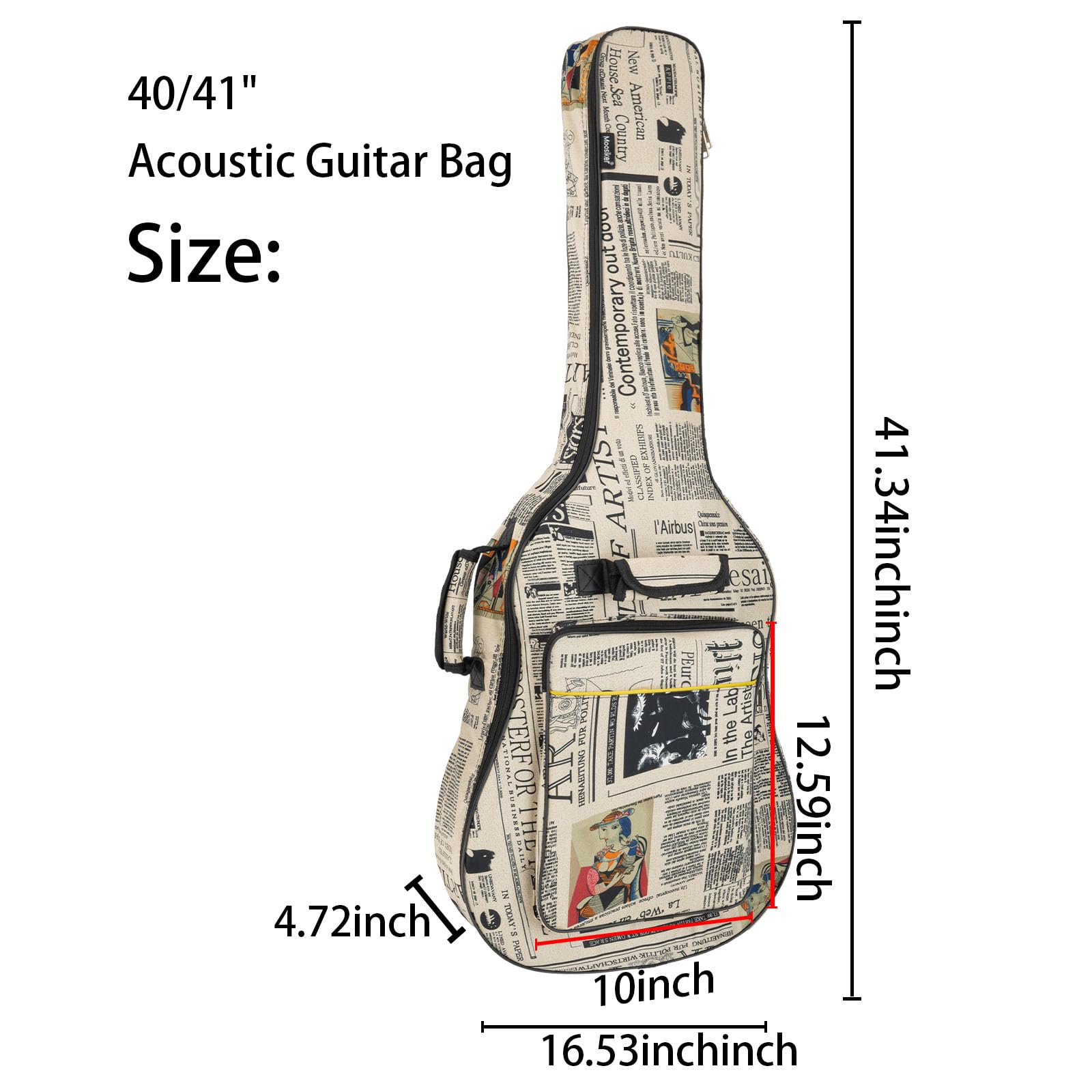 Funda Suave Acolchada para Guitarra acústica de 40/41 Pulgadas (Bolsa de Guitarra de periódico de 40/41 Pulgadas)