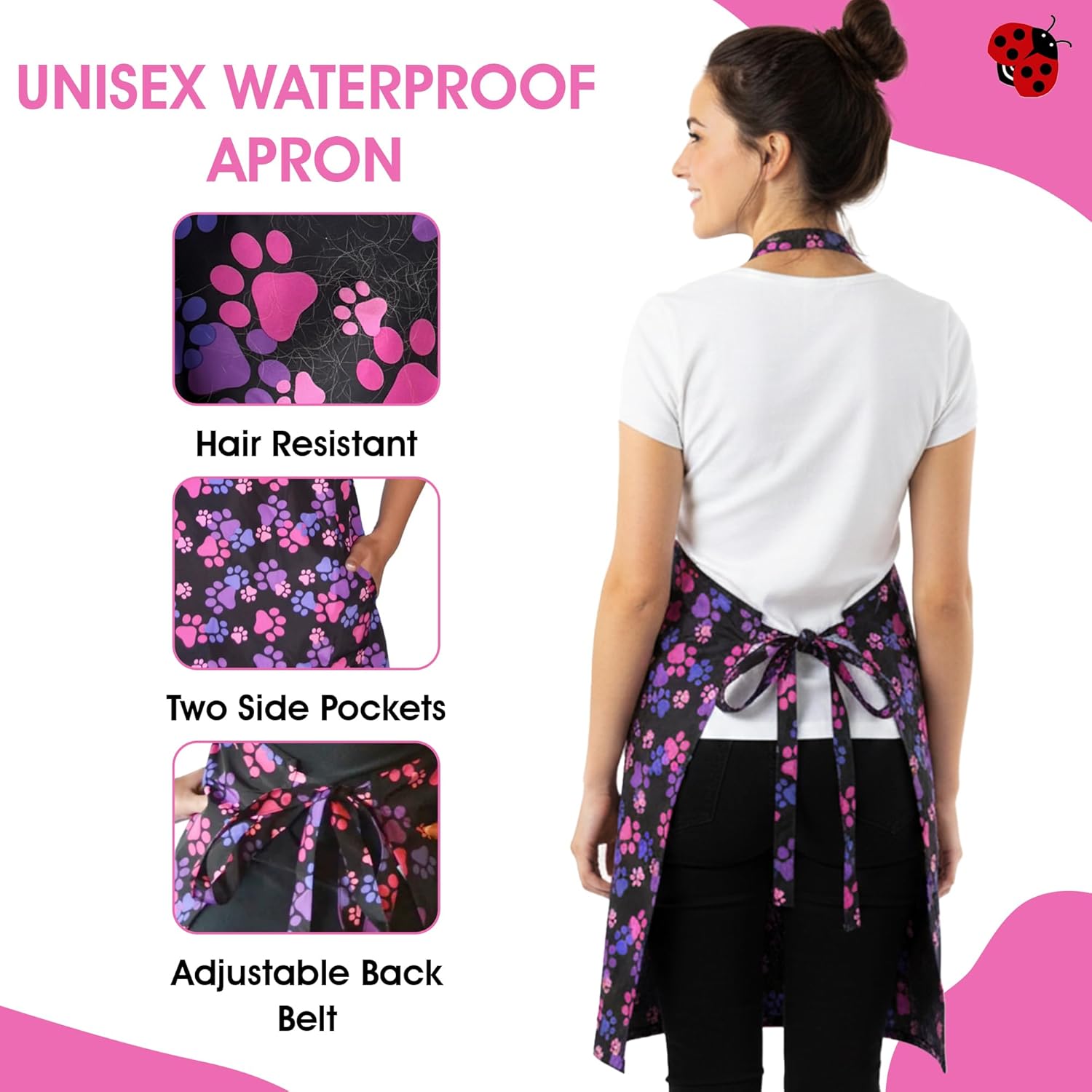 Ladybird Line 614 Unisex Pink Purple Waterproof Apron, Hair Bleach Resistant, Adjustable Neck Band, Breathable Mesh Lining