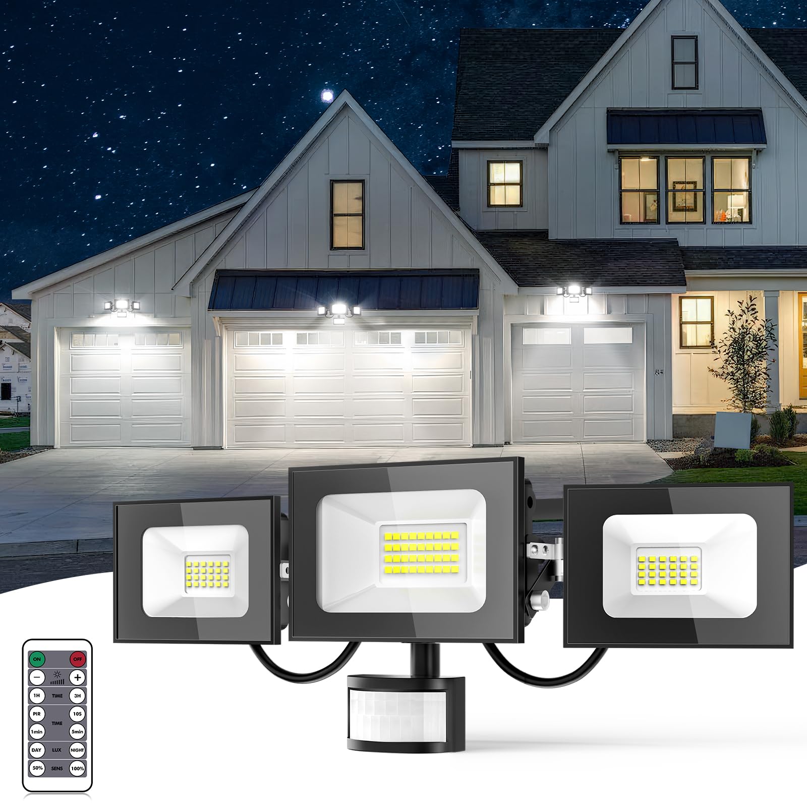 LED Strahler mit Bewegungsmelder 100W, 10000LM Fluter Flutlicht Scheinwerfer, 6500K Kaltweiß Flutlichtstrahler, IP65 Wasserdicht Außen-Sicherheitsbeleuchtung für Garten Garage Hof Wand, 2St