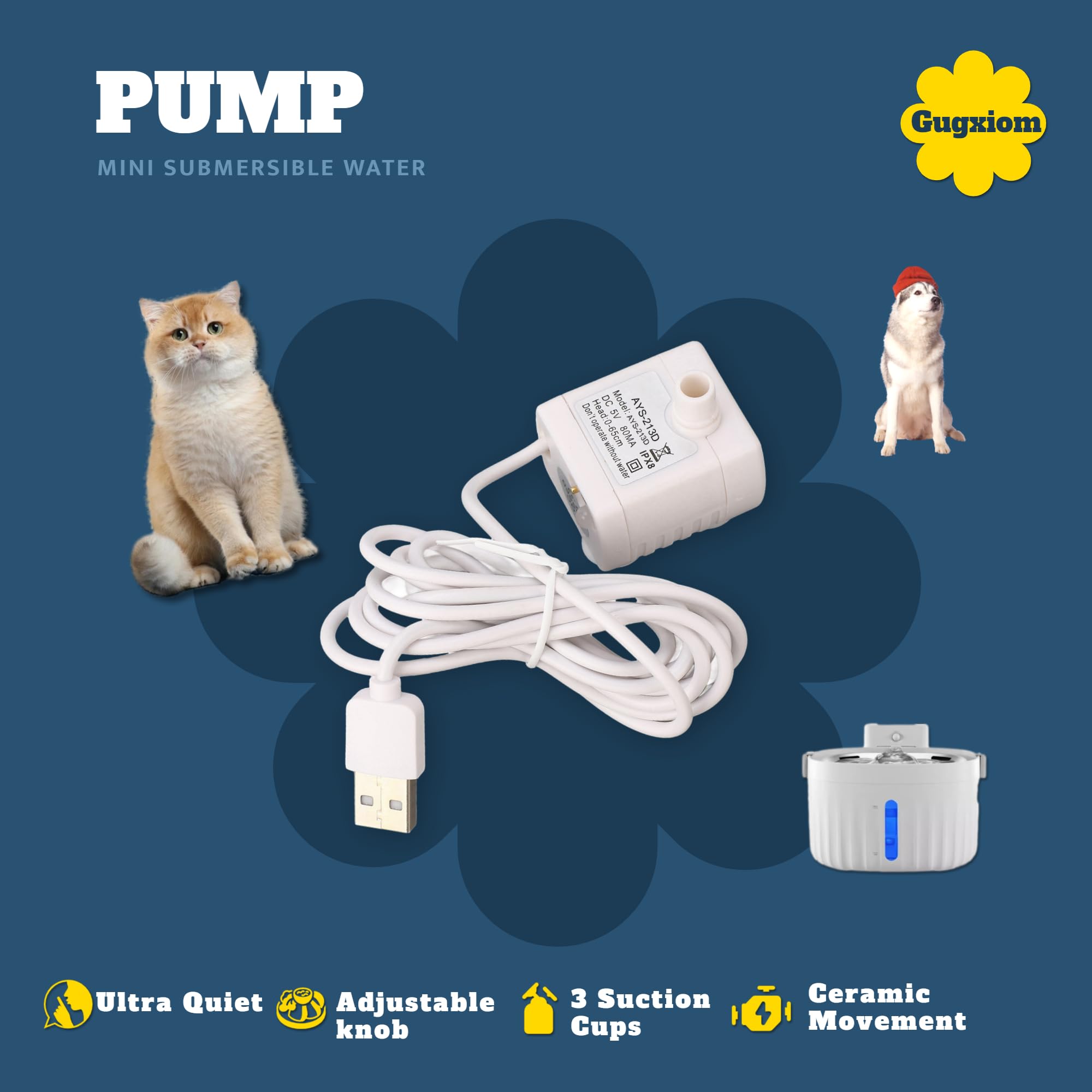 JN-206 DC/USB Pompe à Eau 5V 120L/h Mini Pompe Submersible Aquarium Chat Fontaine Pour Animaux De Compagnie Buveurs Lumière LED Sans Brosse Arrêt Automatique