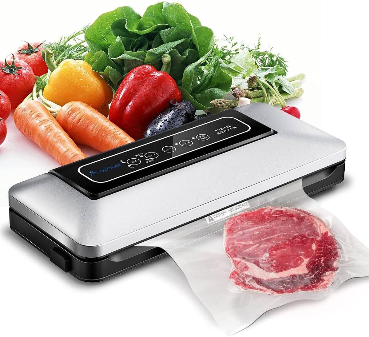 Aobosi Vacuum Sealer /5 In 1 Automatic Food Sealer Machine for Food Saver and Preservation with Dry&Moist Modes for Sous Vide,Led Indicator Lights& Started Kit of Rolls&Hose for Home&Commercial