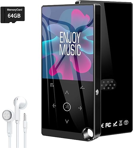 Reproductor MP3 de 64 GB con Bluetooth, reproductor de música Sunoony con radio FM, altavoz HD integrado, sonido HiFi sin pérdidas, tarjeta TF,