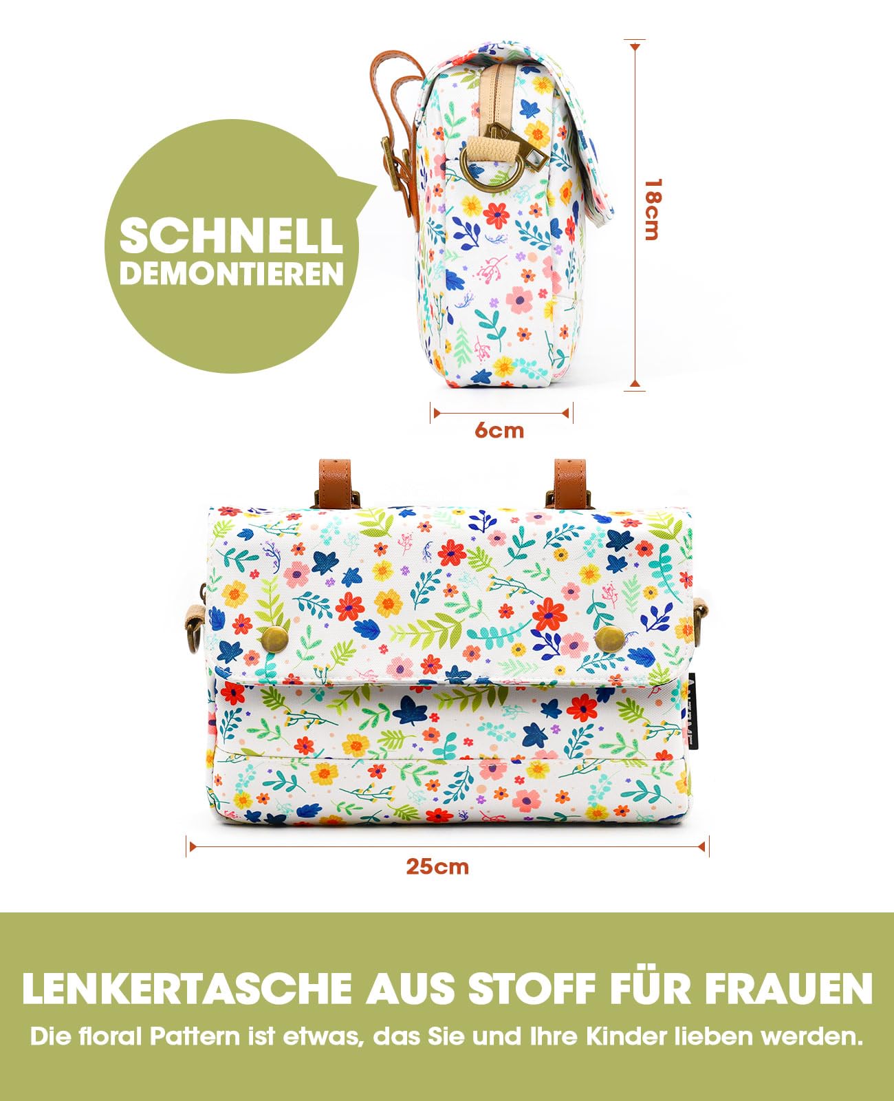 Sacoche Guidon Vélo Étanché ANZOME – Sac Avant Vélo Ville/Hollandais Avec Bandoulière Amovible, 25×18×6 Cm