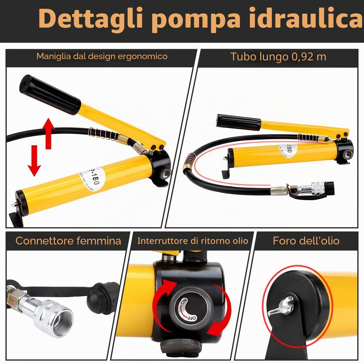 Fulgutonit 10T Martinetto Idraulico con CP-180 Pompa Idraulico, Sollevamento da 12mm, Altezza 45mm, Superficie Utile 15,89cm², per Edifici e Ponti, Ingegneria Meccanica